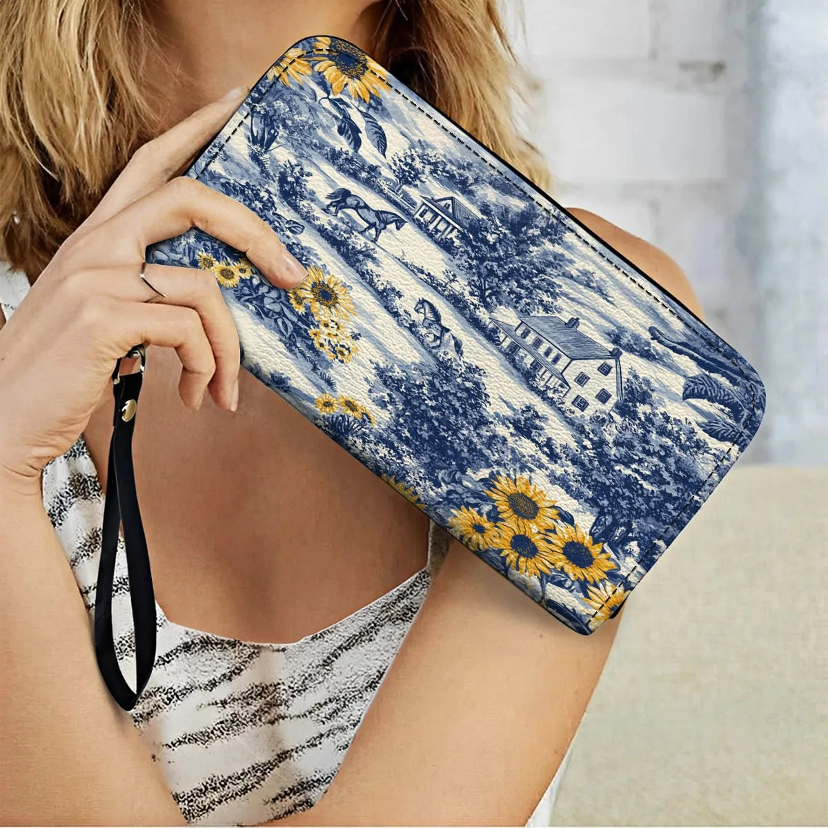 Shineful Leather Clutch Purse With Wristlet Strap Handle Texas Sunflower Heritage
