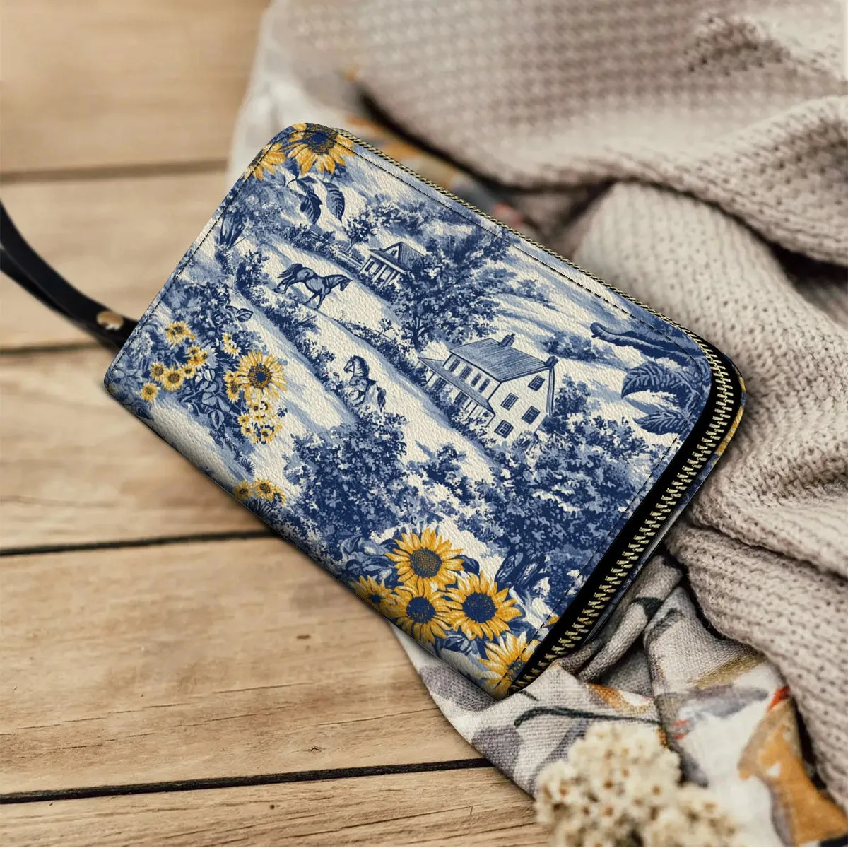 Shineful Leather Clutch Purse With Wristlet Strap Handle Texas Sunflower Heritage