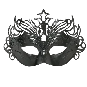 Shiny Black Ornate Mask with Ribbon Tie (Each)