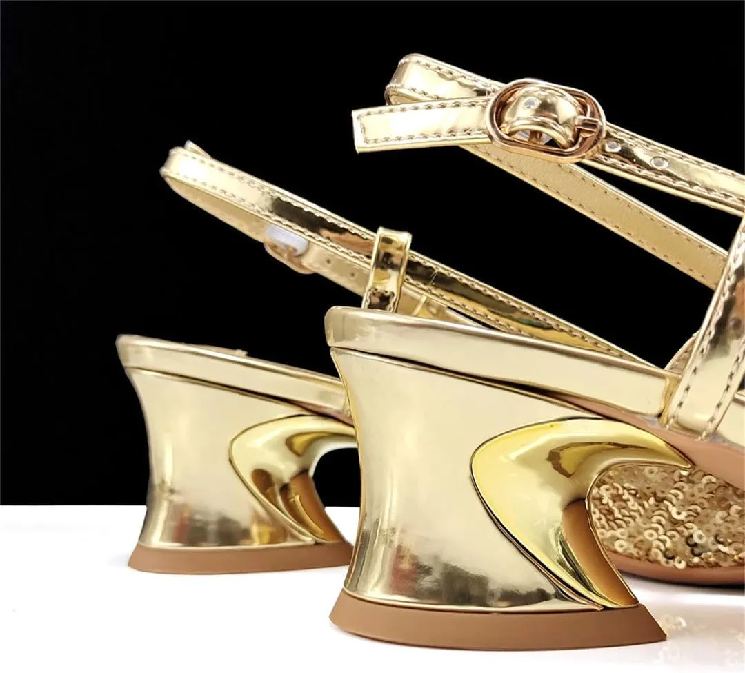 Shiny Gold Color Shoes and Bag Handbags and Medium Heel Shoes Beautiful Handmade Flowers for Wedding Party