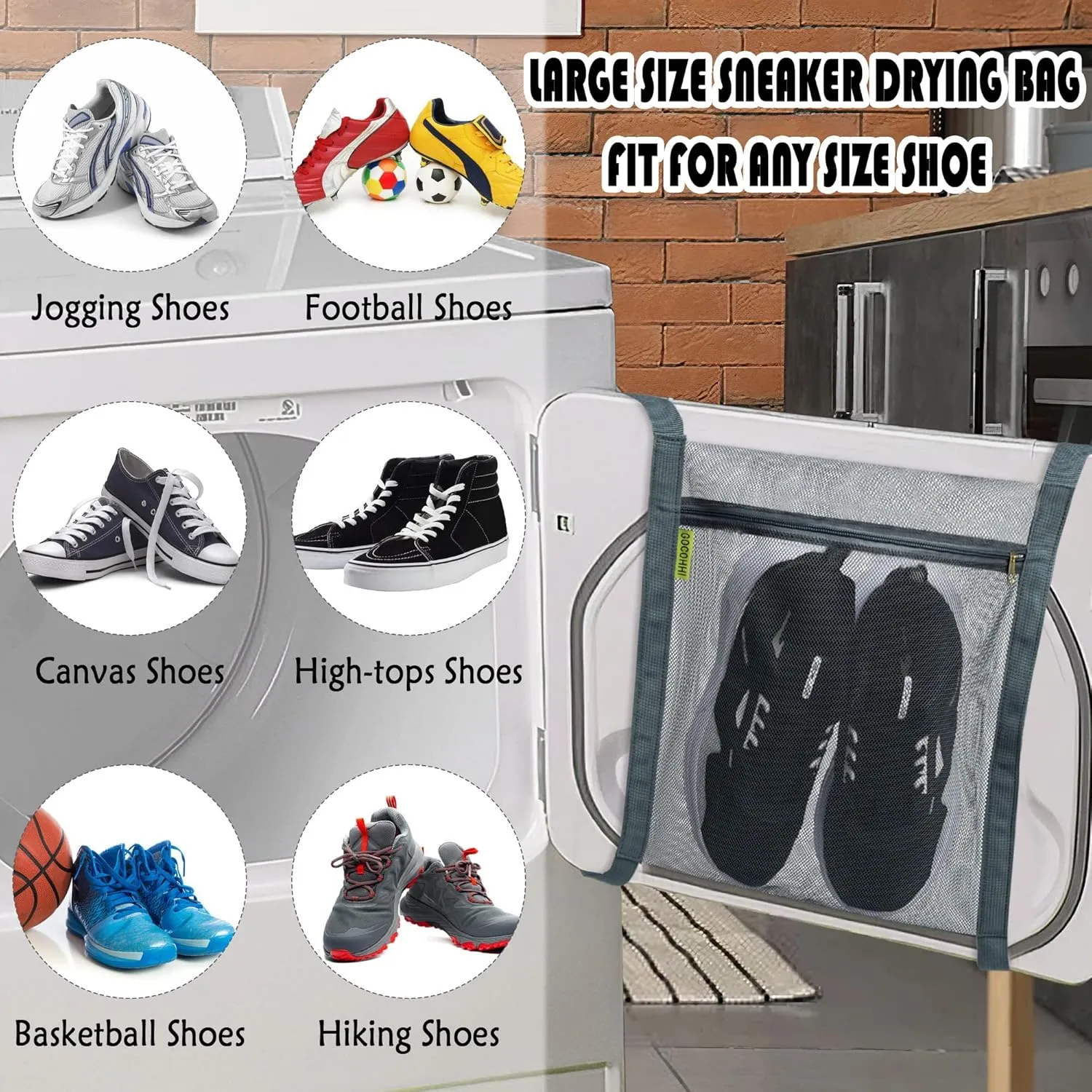 Shoe Dryer Bag, Sneaker Dry Net Bag for Dryer, HoneyComber Mesh Bags with Zipper and Strap for Shoes, Laundry Reused Bag Tool, 15.7x13.8 Inches (2Pcs Grey)