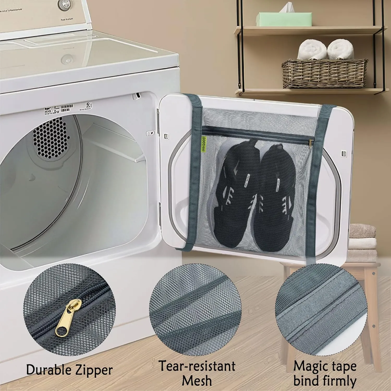 Shoe Dryer Bag, Sneaker Dry Net Bag for Dryer, HoneyComber Mesh Bags with Zipper and Strap for Shoes, Laundry Reused Bag Tool, 15.7x13.8 Inches (2Pcs Grey)