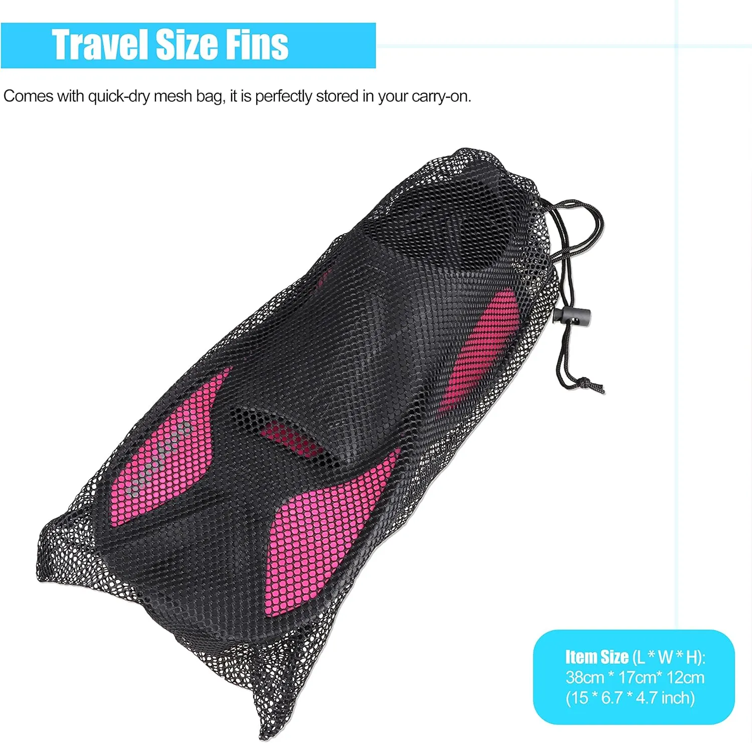 Short Swim Fins, Adult Kids Snorkel Fins for Lap Swimming Diving Snorkeling Travel Size with Mesh Bag