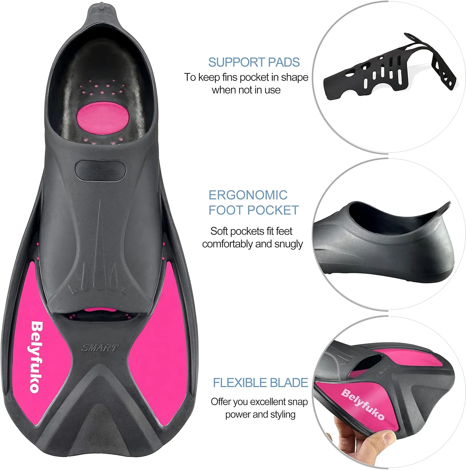Short Swim Fins, Adult Kids Snorkel Fins for Lap Swimming Diving Snorkeling Travel Size with Mesh Bag
