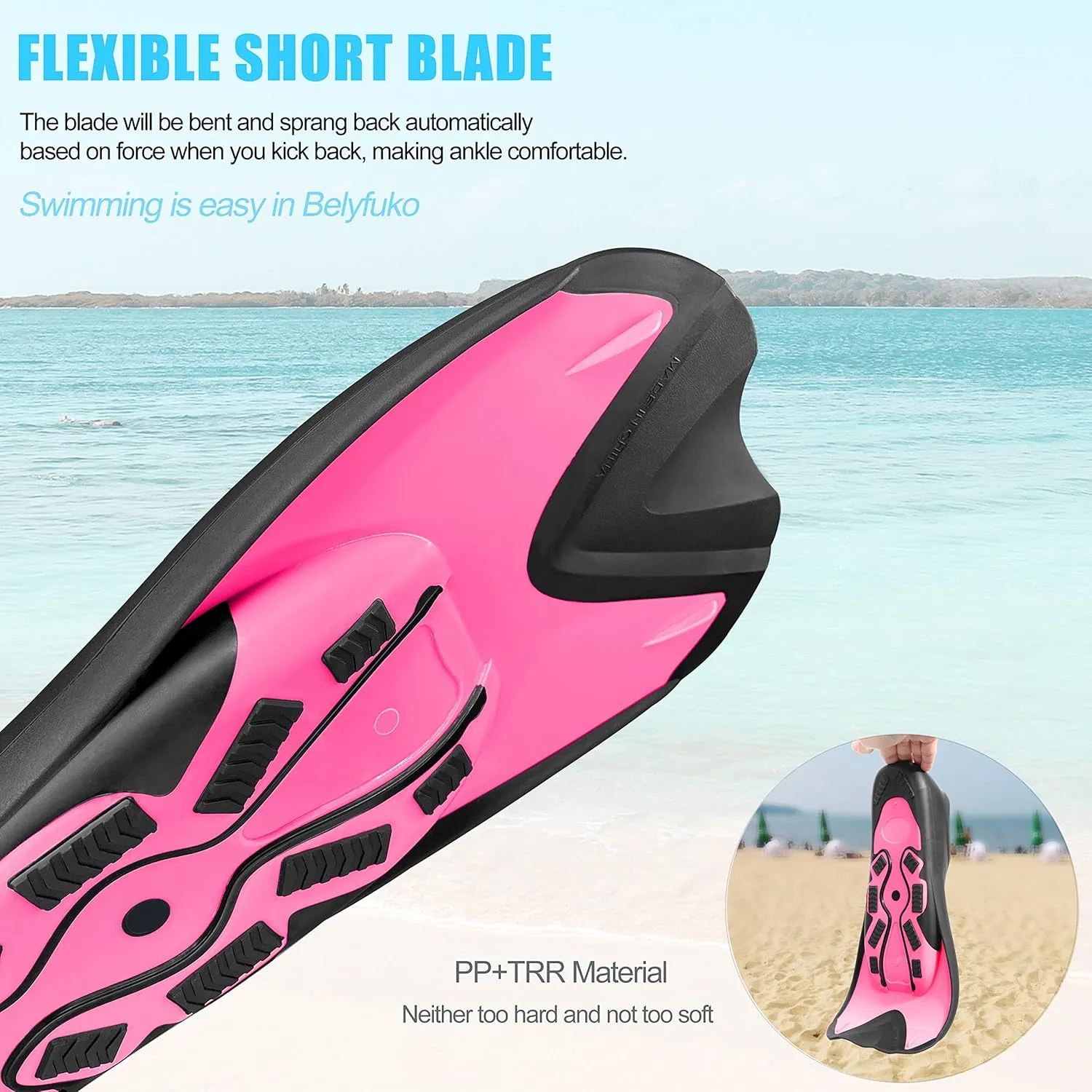 Short Swim Fins, Adult Kids Snorkel Fins for Lap Swimming Diving Snorkeling Travel Size with Mesh Bag