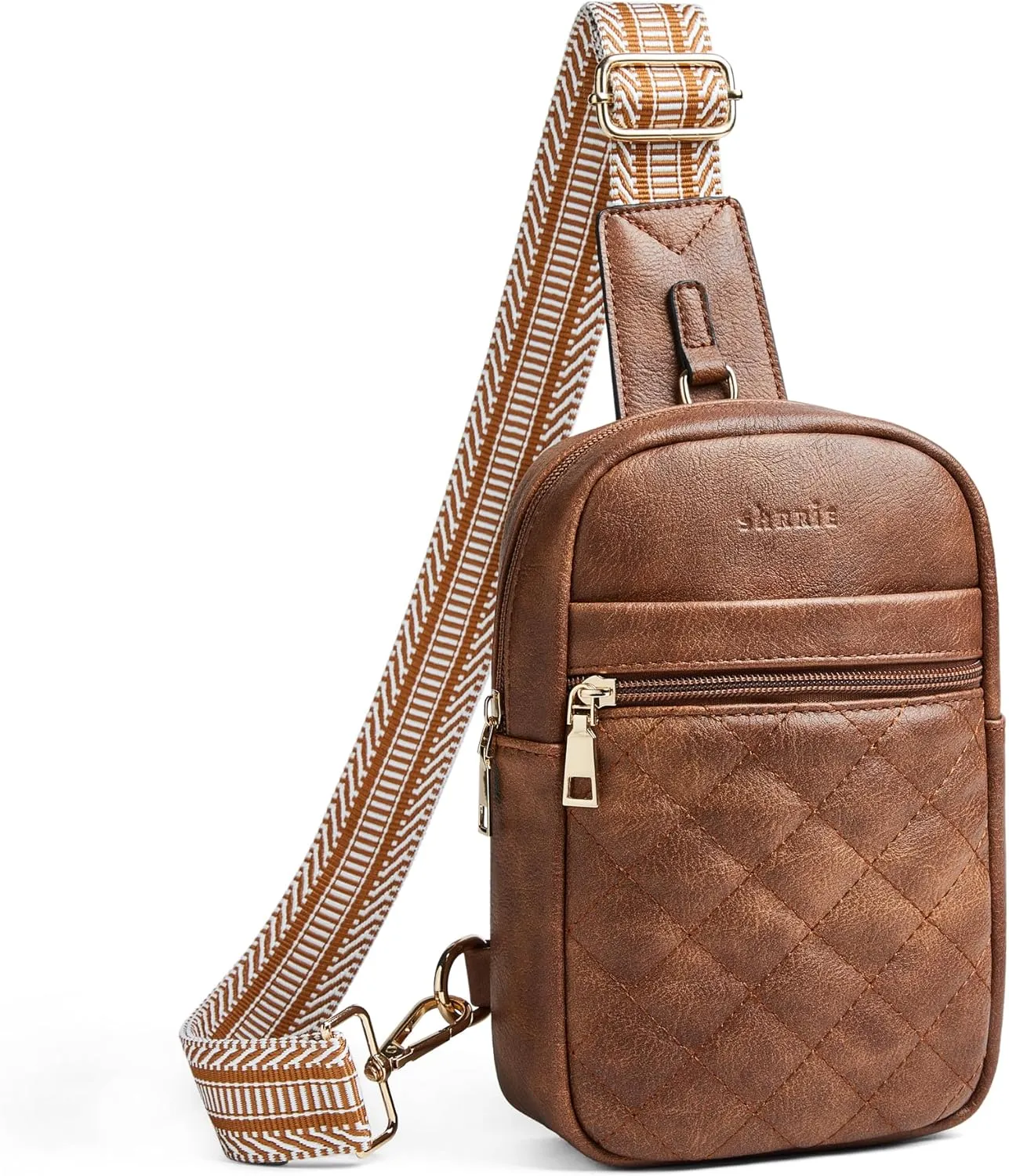 Shrrie Small Sling Bag for Women Quilted Cross Body Purse for Women Leather Crossbody Bags Fanny Pack Sling Purse with Adjustable Guitar Strap
