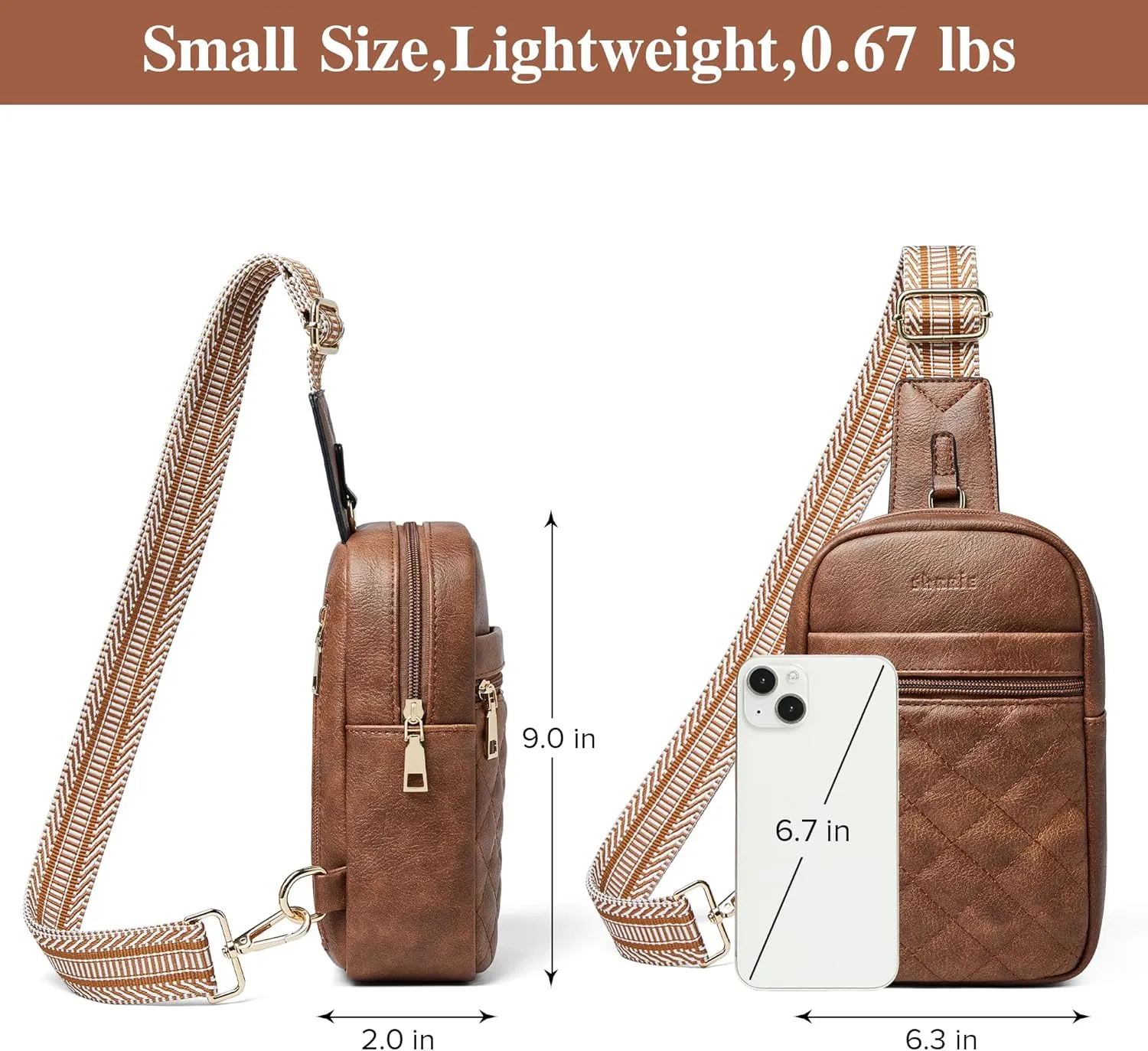 Shrrie Small Sling Bag for Women Quilted Cross Body Purse for Women Leather Crossbody Bags Fanny Pack Sling Purse with Adjustable Guitar Strap