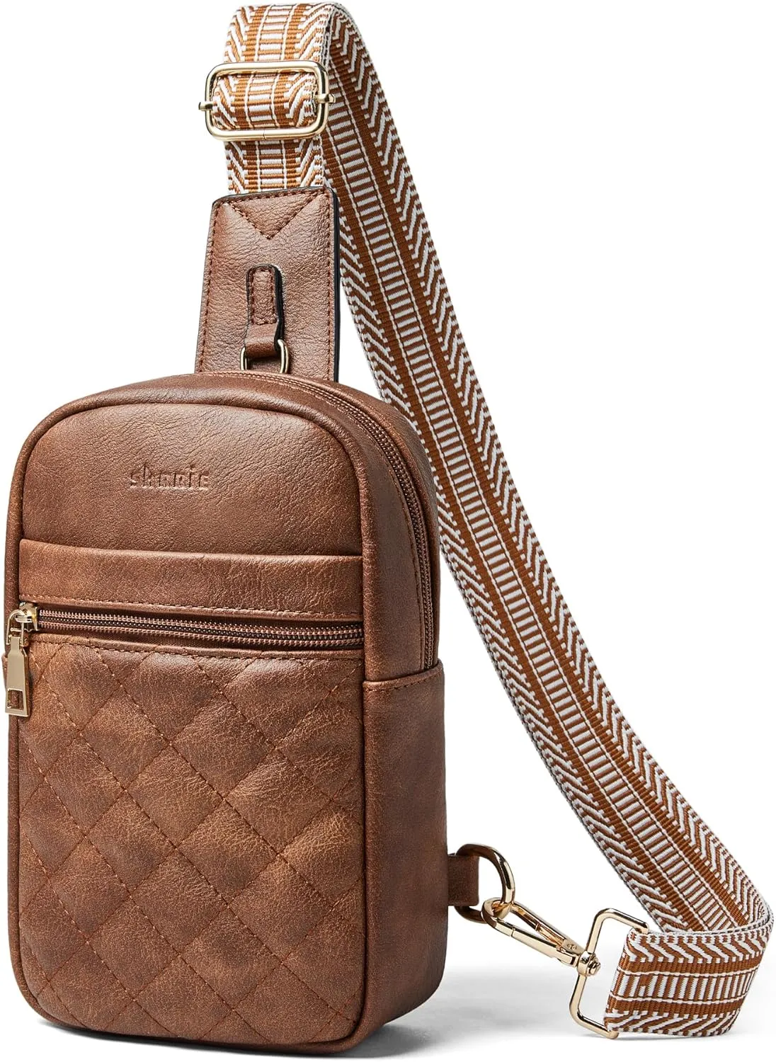 Shrrie Small Sling Bag for Women Quilted Cross Body Purse for Women Leather Crossbody Bags Fanny Pack Sling Purse with Adjustable Guitar Strap