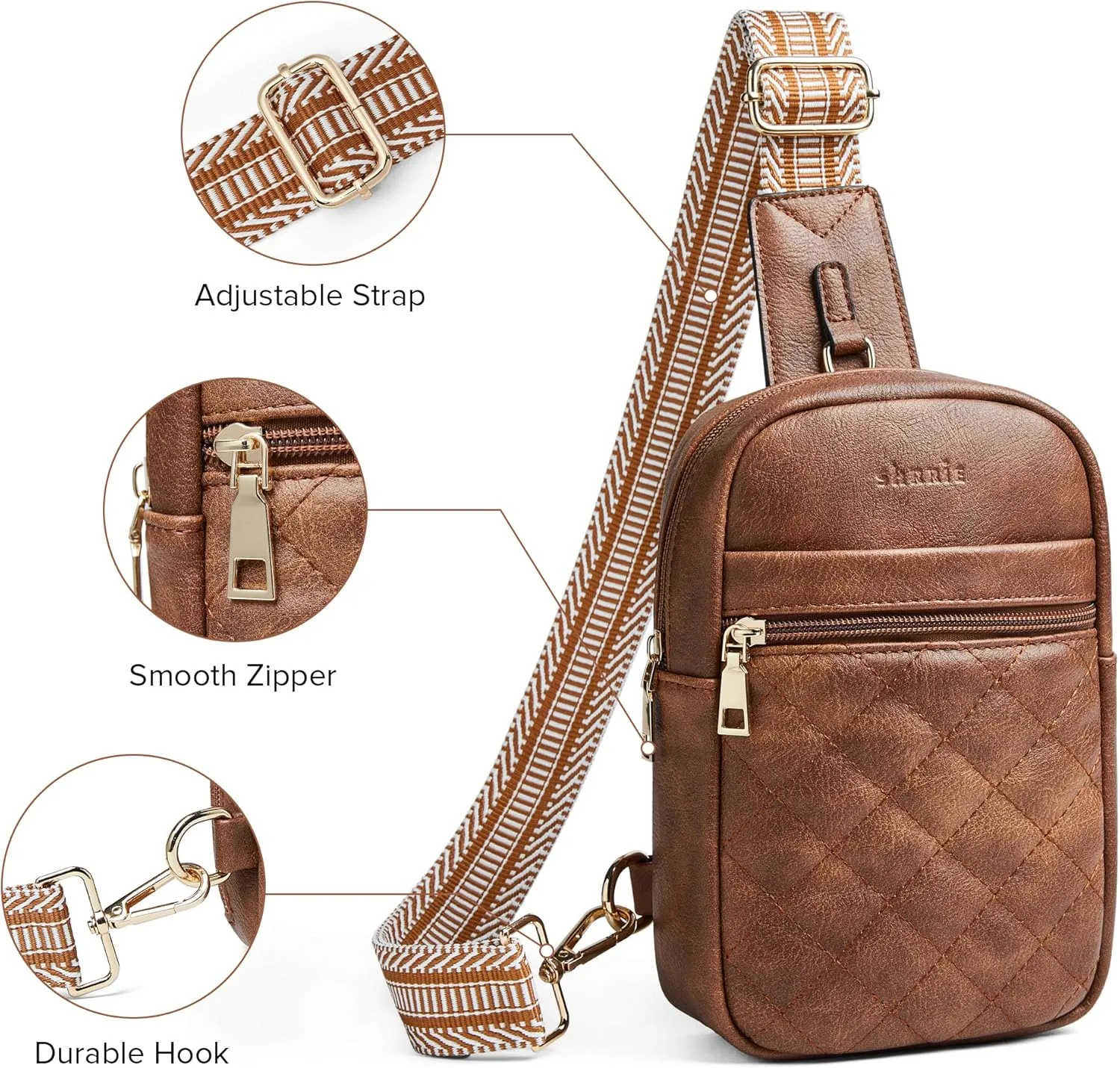 Shrrie Small Sling Bag for Women Quilted Cross Body Purse for Women Leather Crossbody Bags Fanny Pack Sling Purse with Adjustable Guitar Strap