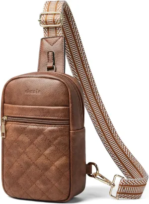 Shrrie Small Sling Bag for Women Quilted Cross Body Purse for Women Leather Crossbody Bags Fanny Pack Sling Purse with Adjustable Guitar Strap