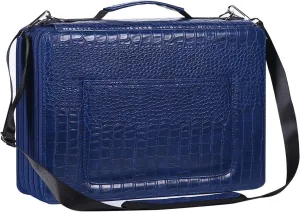 Shulaner Pencil Case Slot Holds 500 Colored Pencils or 340 Color Gel Pens with Zipper Closure Large Capacity PU Leather Pen Organizer Bag with Shoulder Strap (Blue Croco, Large Slots)
