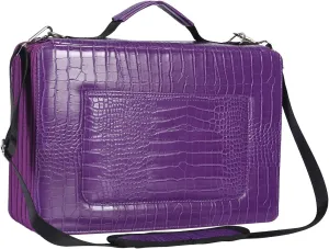 Shulaner Pencil Case Slot Holds 500 Colored Pencils or 340 Color Gel Pens with Zipper Closure Large Capacity PU Leather Pen Organizer Bag with Shoulder Strap (Purple Croco, Large Slots)