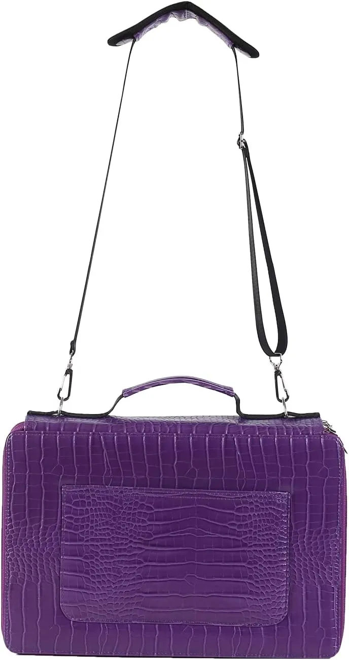 Shulaner Pencil Case Slot Holds 500 Colored Pencils or 340 Color Gel Pens with Zipper Closure Large Capacity PU Leather Pen Organizer Bag with Shoulder Strap (Purple Croco, Large Slots)