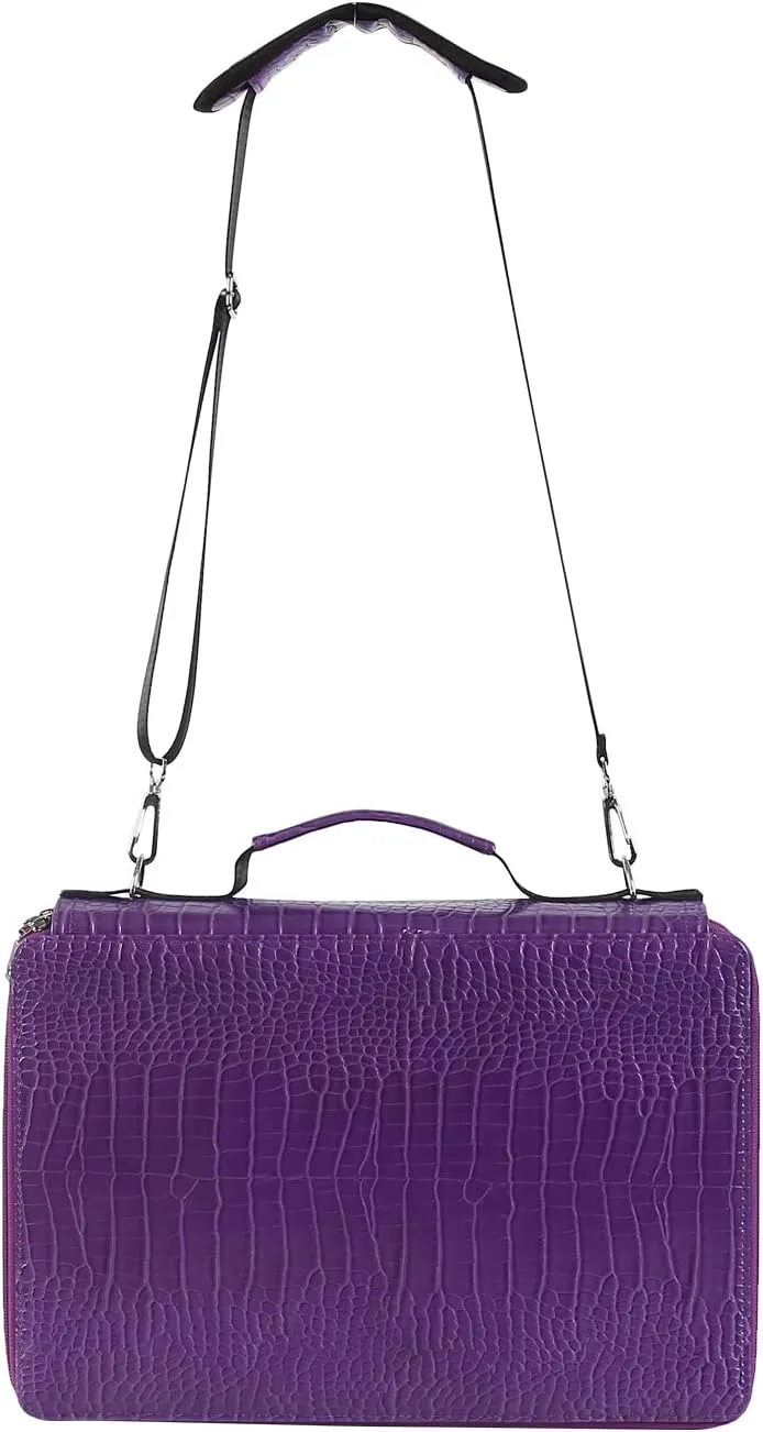 Shulaner Pencil Case Slot Holds 500 Colored Pencils or 340 Color Gel Pens with Zipper Closure Large Capacity PU Leather Pen Organizer Bag with Shoulder Strap (Purple Croco, Large Slots)