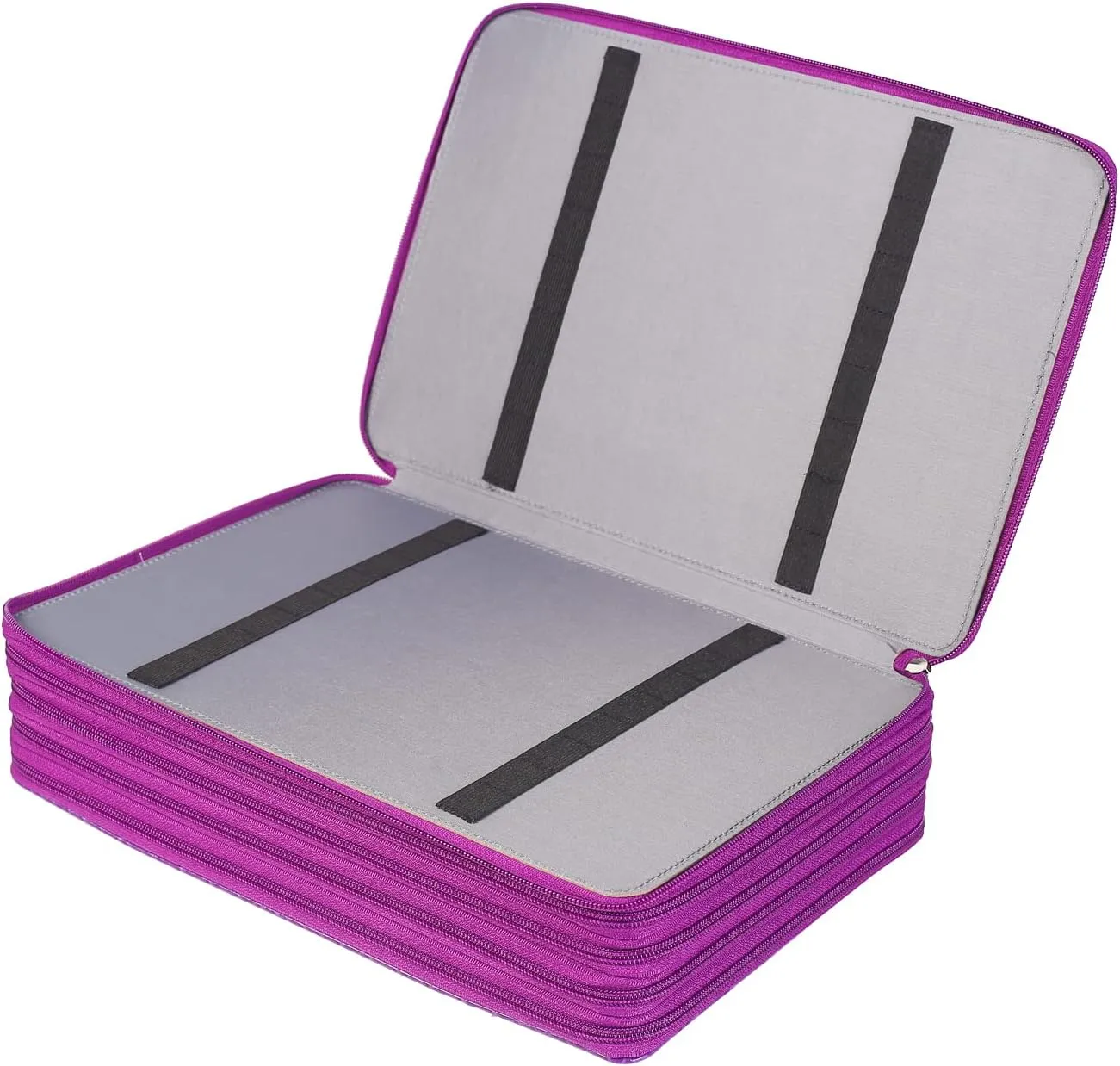 Shulaner Pencil Case Slot Holds 500 Colored Pencils or 340 Color Gel Pens with Zipper Closure Large Capacity PU Leather Pen Organizer Bag with Shoulder Strap (Purple Croco, Large Slots)