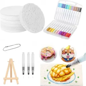SICHYBGB Magic Foam Texture Painting Kit,3D Drawing Magic Canvas Sponge,DIY Bubble Drawing Pens Art Supplies,Puffy Popcorn Drawing Texture Painting Kit,10Pcs Puffy Paint Paper (Round)