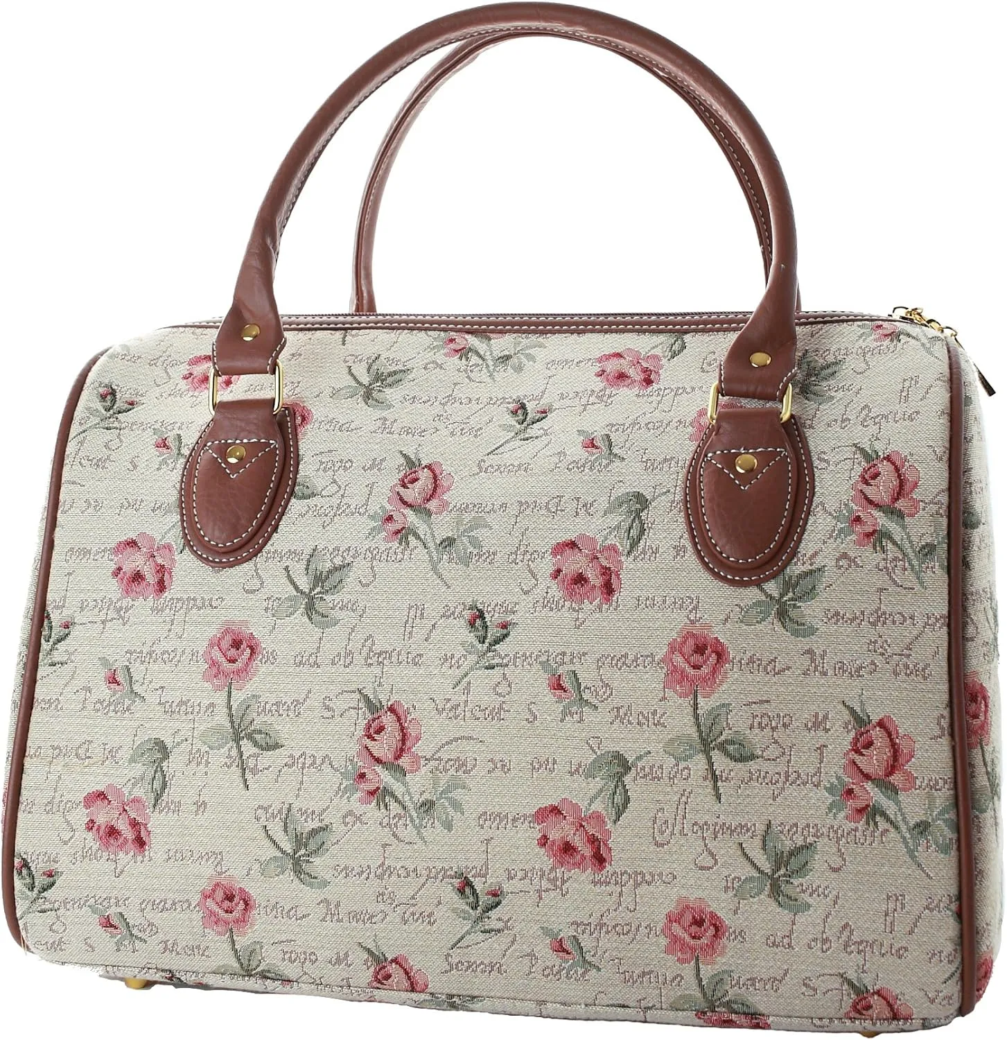 Signare Tapestry Stylish Travel Weekend Overnight Bag Hand Luggage Carry On in Rose Pink Floral (TRAV-RSPK)