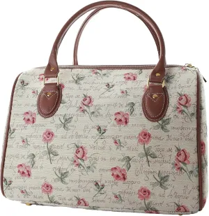 Signare Tapestry Stylish Travel Weekend Overnight Bag Hand Luggage Carry On in Rose Pink Floral (TRAV-RSPK)