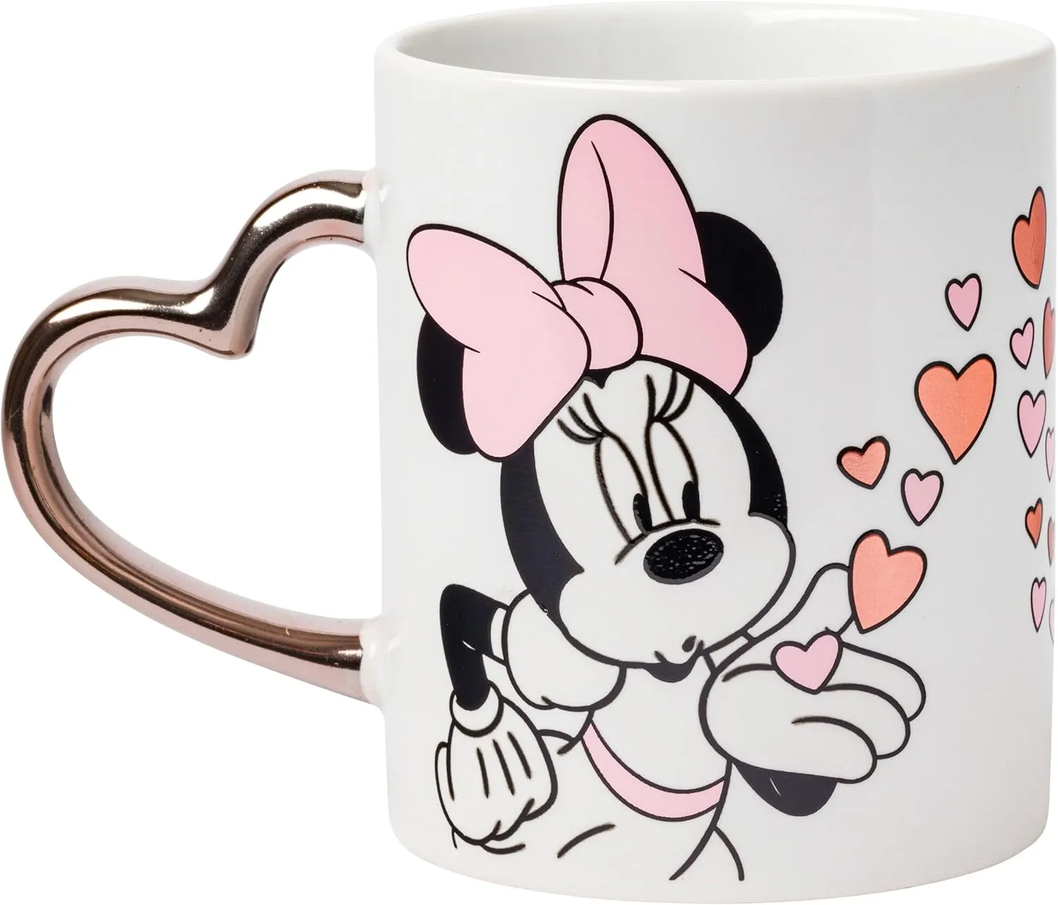 Silver Buffalo Minnie Blowing Kiss to Mickey with Hearts Gold Heart Shaped Handle 2 Pack Ceramic Mug Set, 14 Ounces