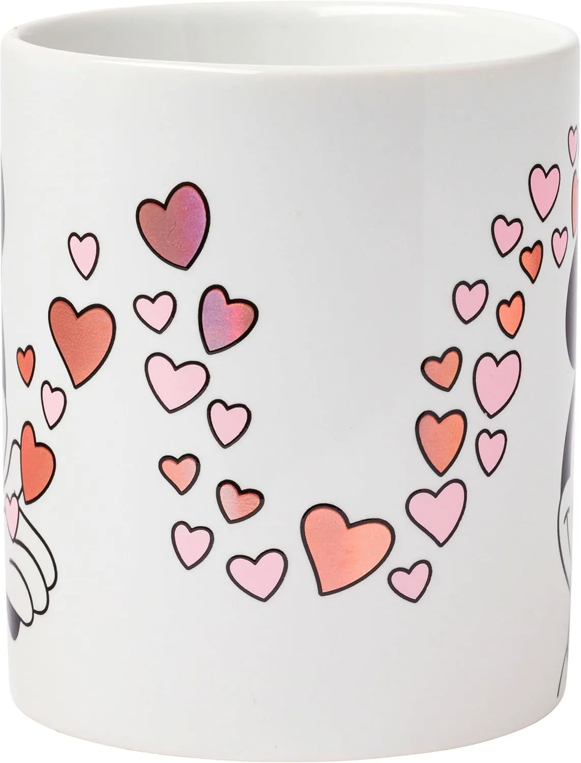 Silver Buffalo Minnie Blowing Kiss to Mickey with Hearts Gold Heart Shaped Handle 2 Pack Ceramic Mug Set, 14 Ounces