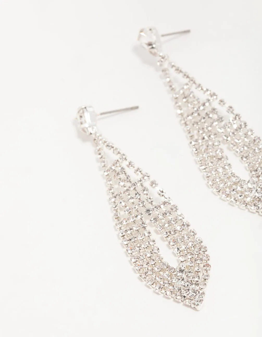 Silver Diamante Pear Ornate Drop Earrings