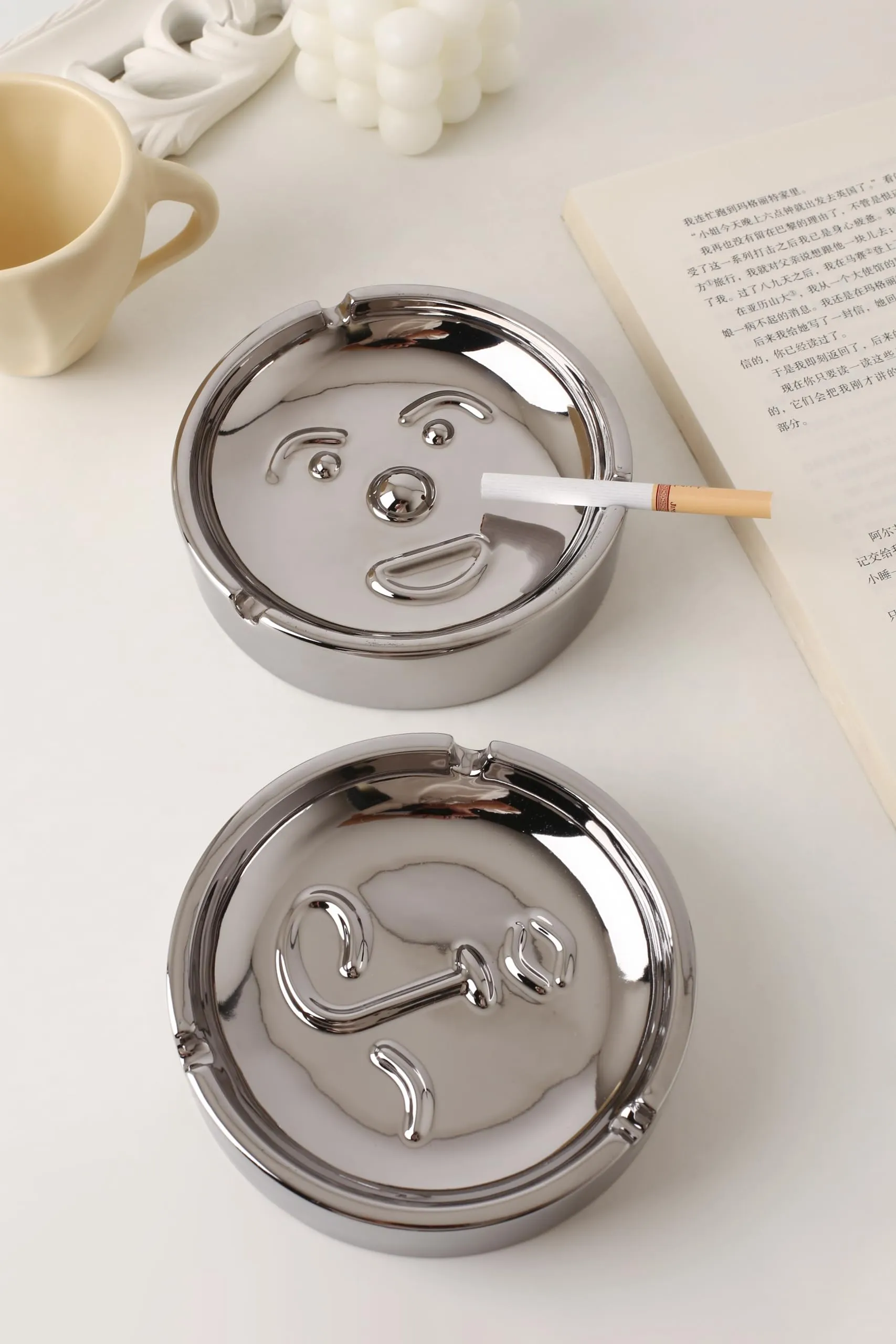 Silver Martini Face Style Stainless Steel Ashtray (Silver-3)