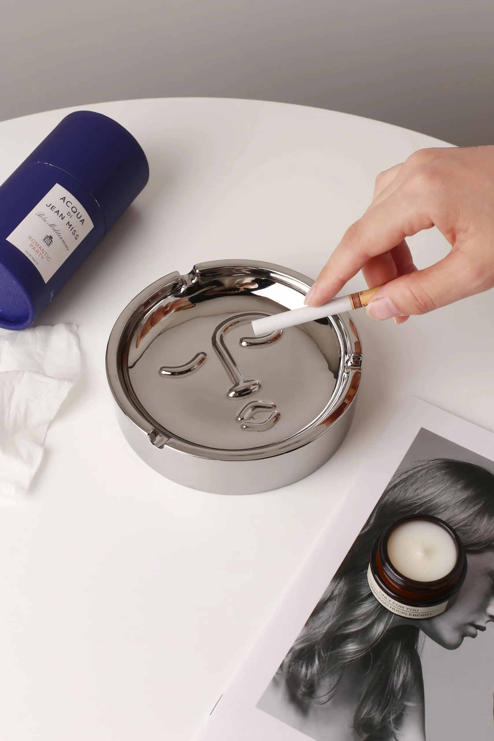 Silver Martini Face Style Stainless Steel Ashtray (Silver-3)