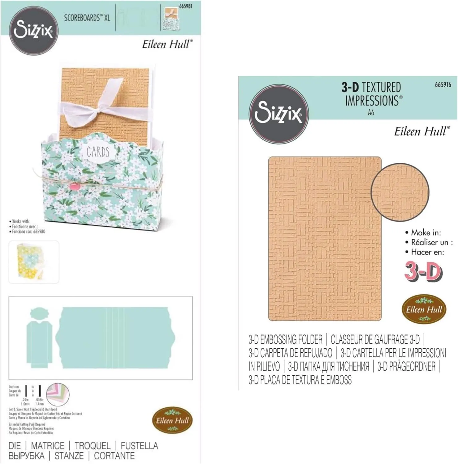 Sizzix Eileen Hull Scoreboards XL Card Caddy Die Plus Woven Leather 3-D Textured Impressions Embossing Folder (665981, 665916), 2 Item Bundle