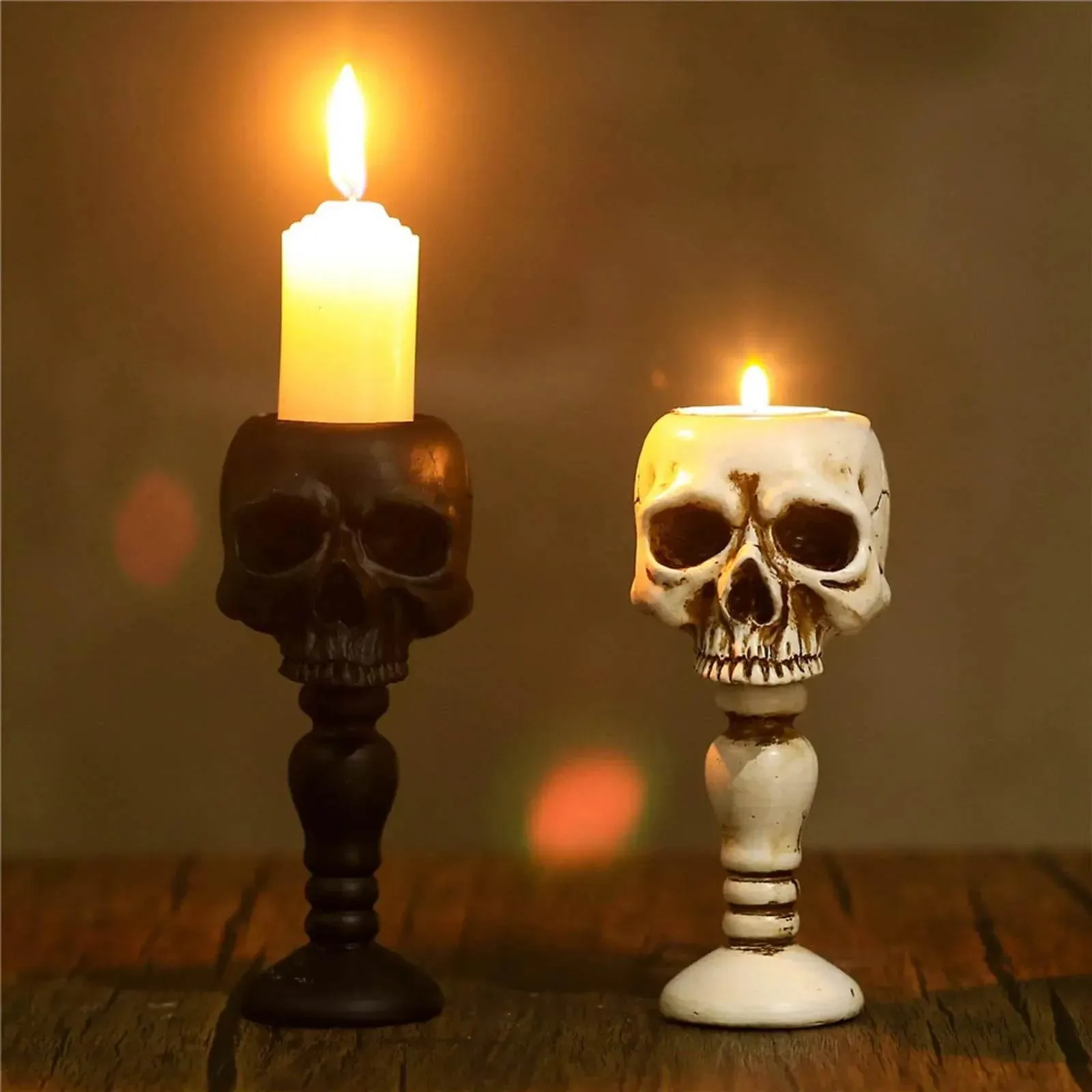 Skull Candle Holders - Spooky Decorative Columns