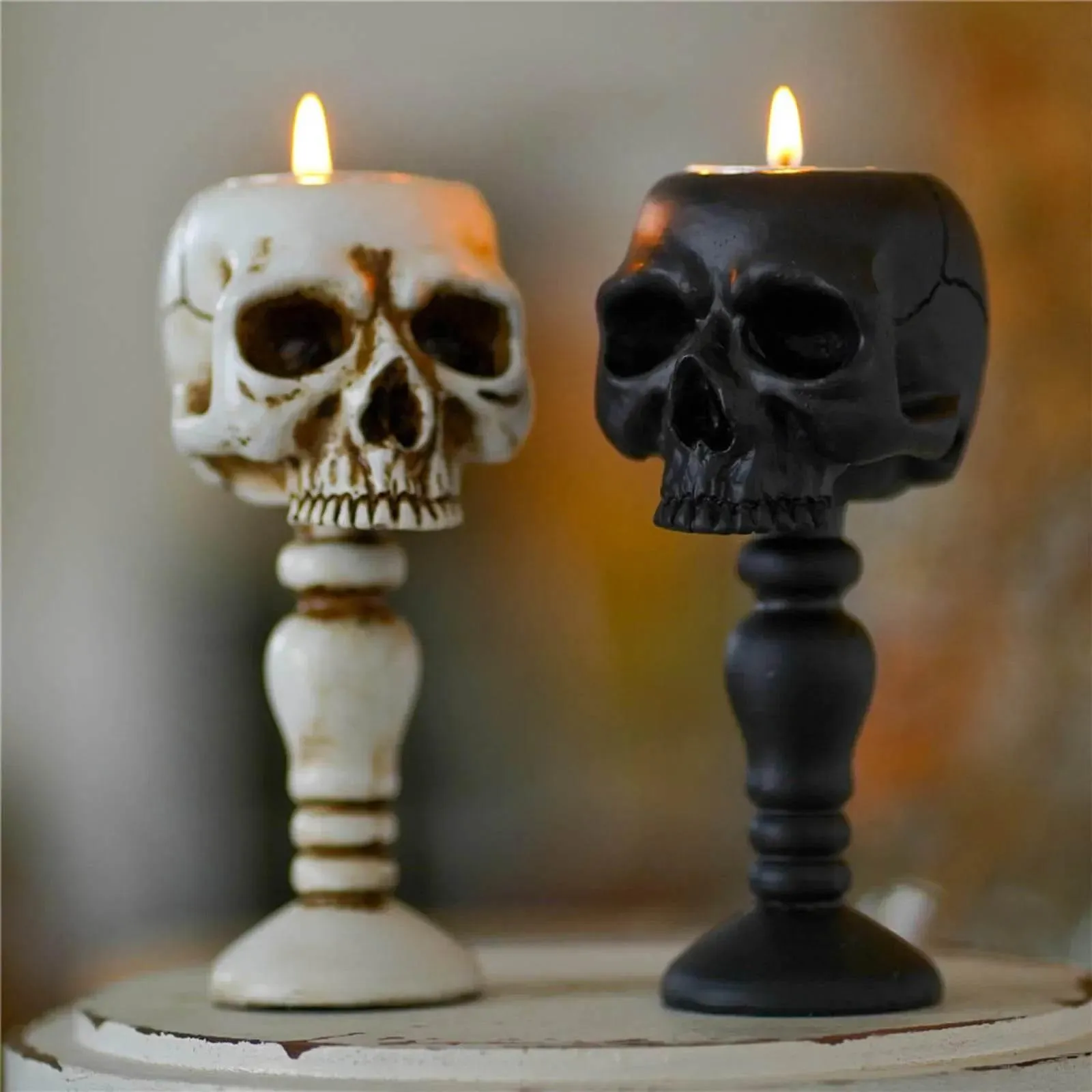 Skull Candle Holders - Spooky Decorative Columns