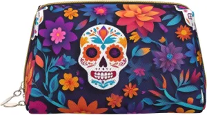 Skull Flower Toiletry Pouch, Travel-Friendly Makeup Organizer For Makeup Brushes, Lipsticks