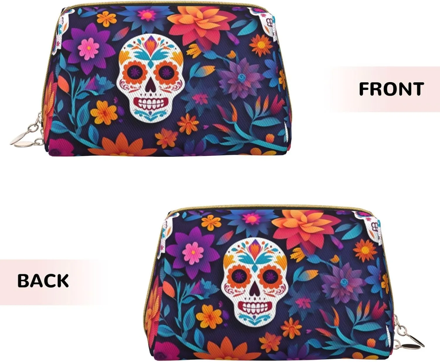 Skull Flower Toiletry Pouch, Travel-Friendly Makeup Organizer For Makeup Brushes, Lipsticks