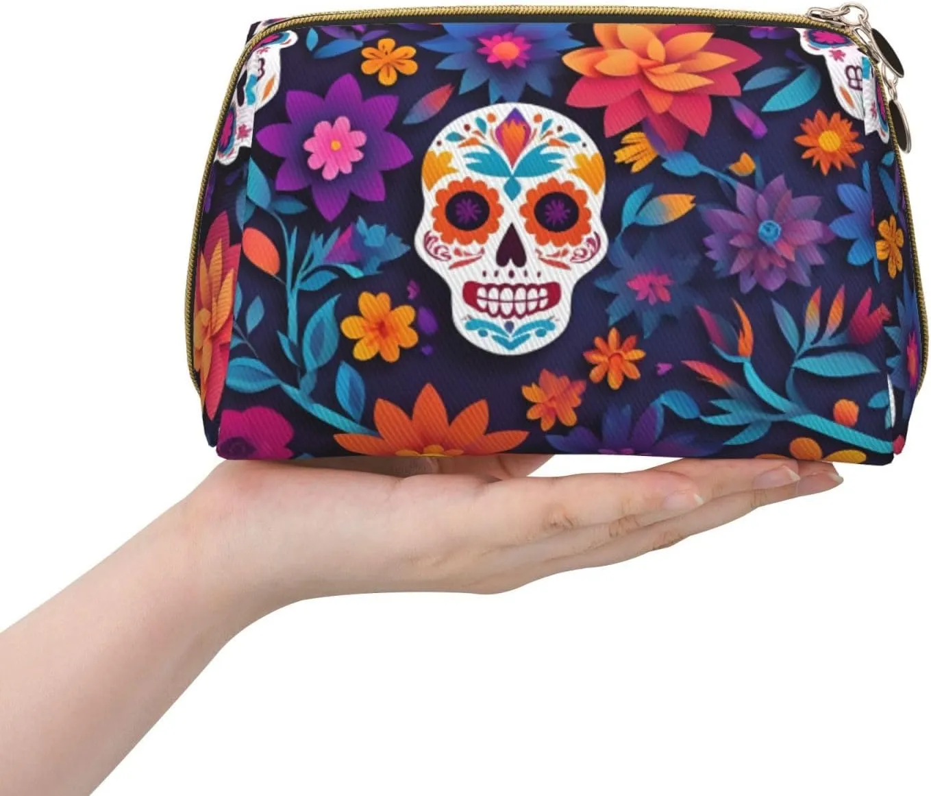 Skull Flower Toiletry Pouch, Travel-Friendly Makeup Organizer For Makeup Brushes, Lipsticks
