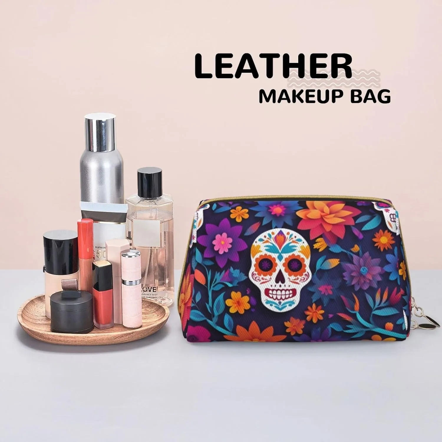 Skull Flower Toiletry Pouch, Travel-Friendly Makeup Organizer For Makeup Brushes, Lipsticks