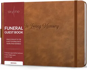 Skyline Funeral Guest Book for Memorial & Funeral Services – in Loving Memory Guest Sign in Book for Funerals – 738 Guest Entries with Name & Address, 129 Pages, Hardcover, 10x7″ (Brown)