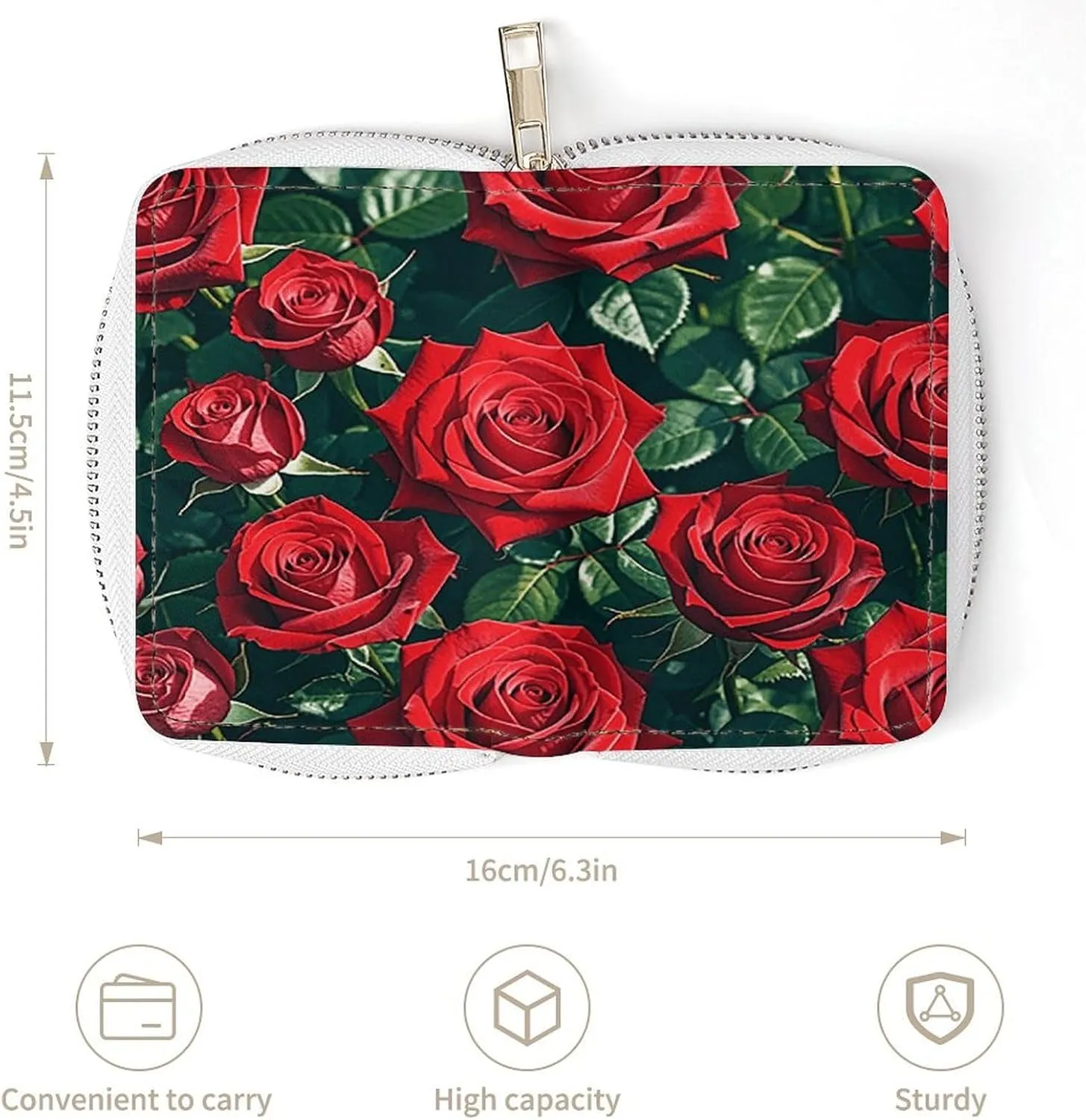 Slim Credit Card Holder Minimalist Red Rose Romantic Printing Leather Card Bag Compact Card Organizer For Daily Use