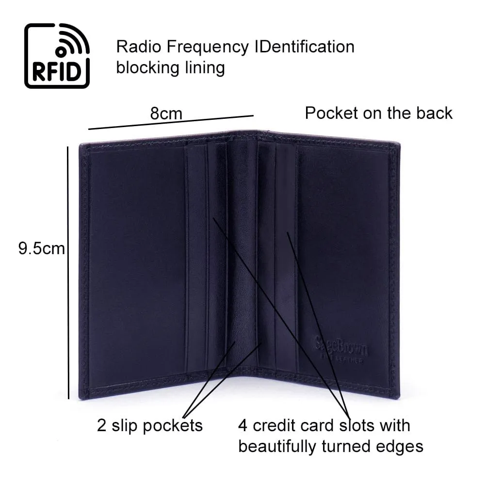 Slim Leather Credit Card Wallet With RFID Protection - Navy