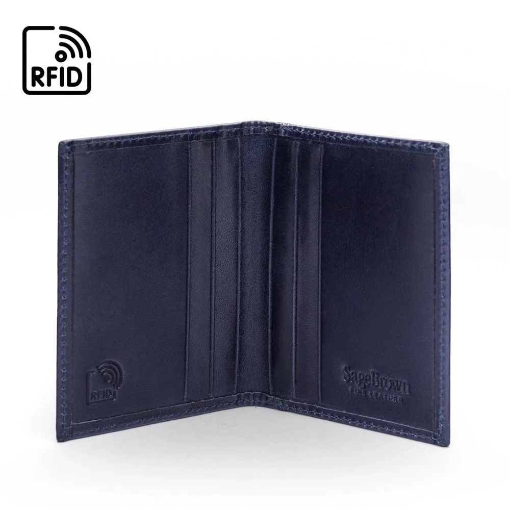 Slim Leather Credit Card Wallet With RFID Protection - Navy