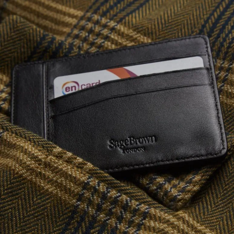 Slim Leather Flat Credit Card Holder - Black