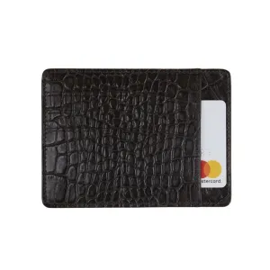 Slim Leather Flat Credit Card Holder - Brown Croc-Effect