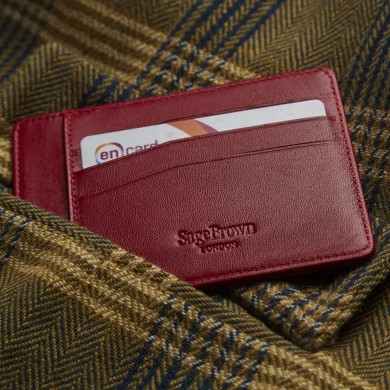 Slim Leather Flat Credit Card Holder - Red