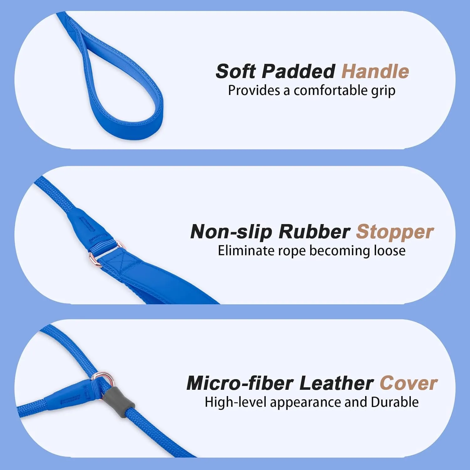Slip Lead Dog Leash, Dog Training Leash with Double Handle, Soft Leather Slip Leash and Collar, Heavy Duty Nylon Dog Lead, No Pull Walking for Medium Large Small Dogs 6ft Dark Blue