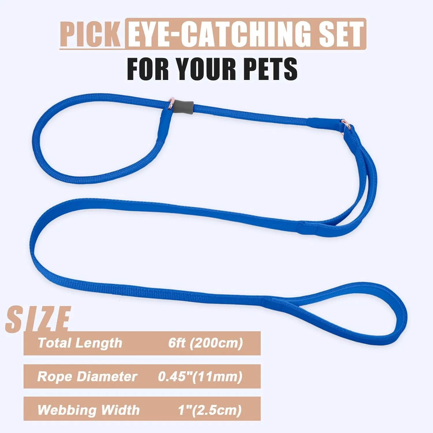 Slip Lead Dog Leash, Dog Training Leash with Double Handle, Soft Leather Slip Leash and Collar, Heavy Duty Nylon Dog Lead, No Pull Walking for Medium Large Small Dogs 6ft Dark Blue