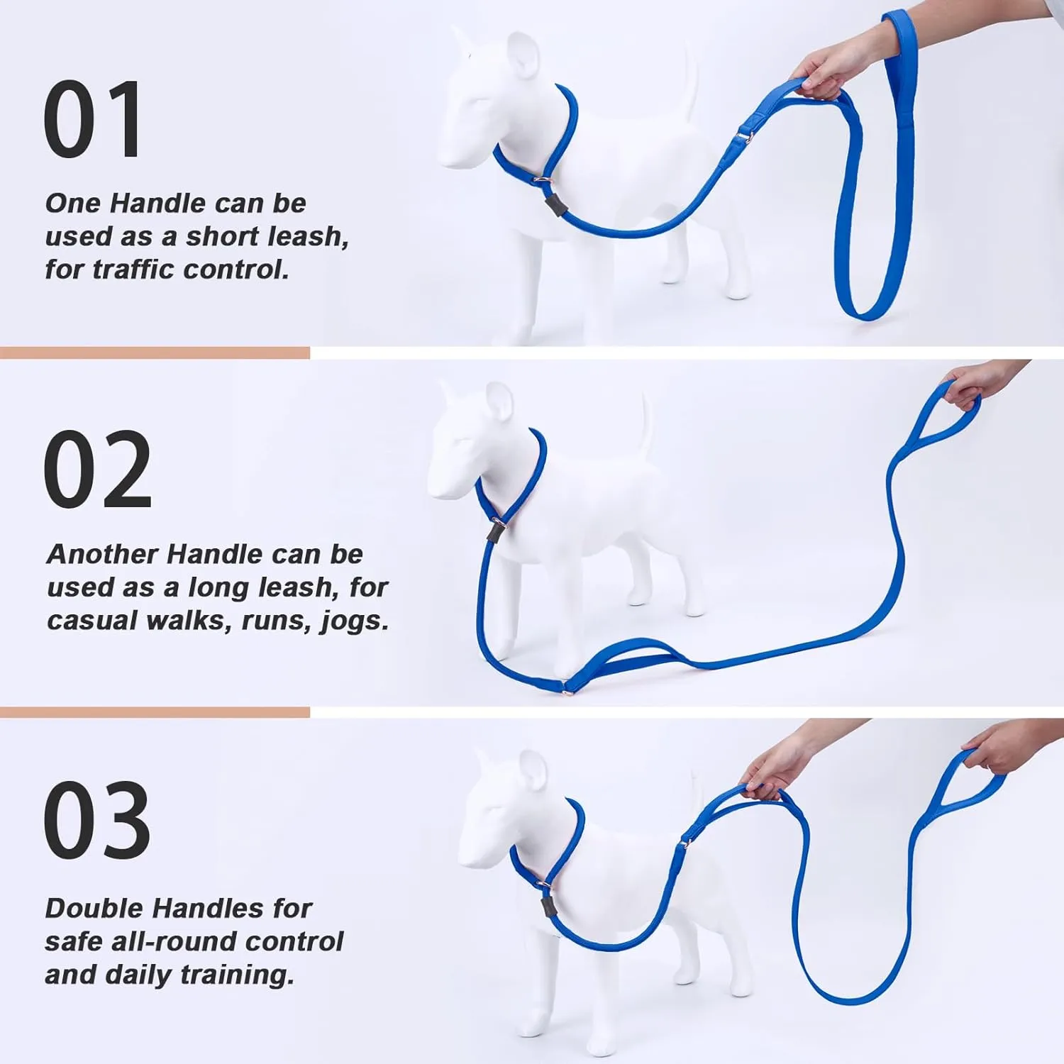 Slip Lead Dog Leash, Dog Training Leash with Double Handle, Soft Leather Slip Leash and Collar, Heavy Duty Nylon Dog Lead, No Pull Walking for Medium Large Small Dogs 6ft Dark Blue