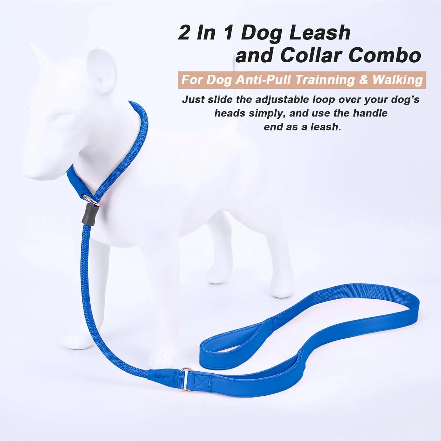 Slip Lead Dog Leash, Dog Training Leash with Double Handle, Soft Leather Slip Leash and Collar, Heavy Duty Nylon Dog Lead, No Pull Walking for Medium Large Small Dogs 6ft Dark Blue