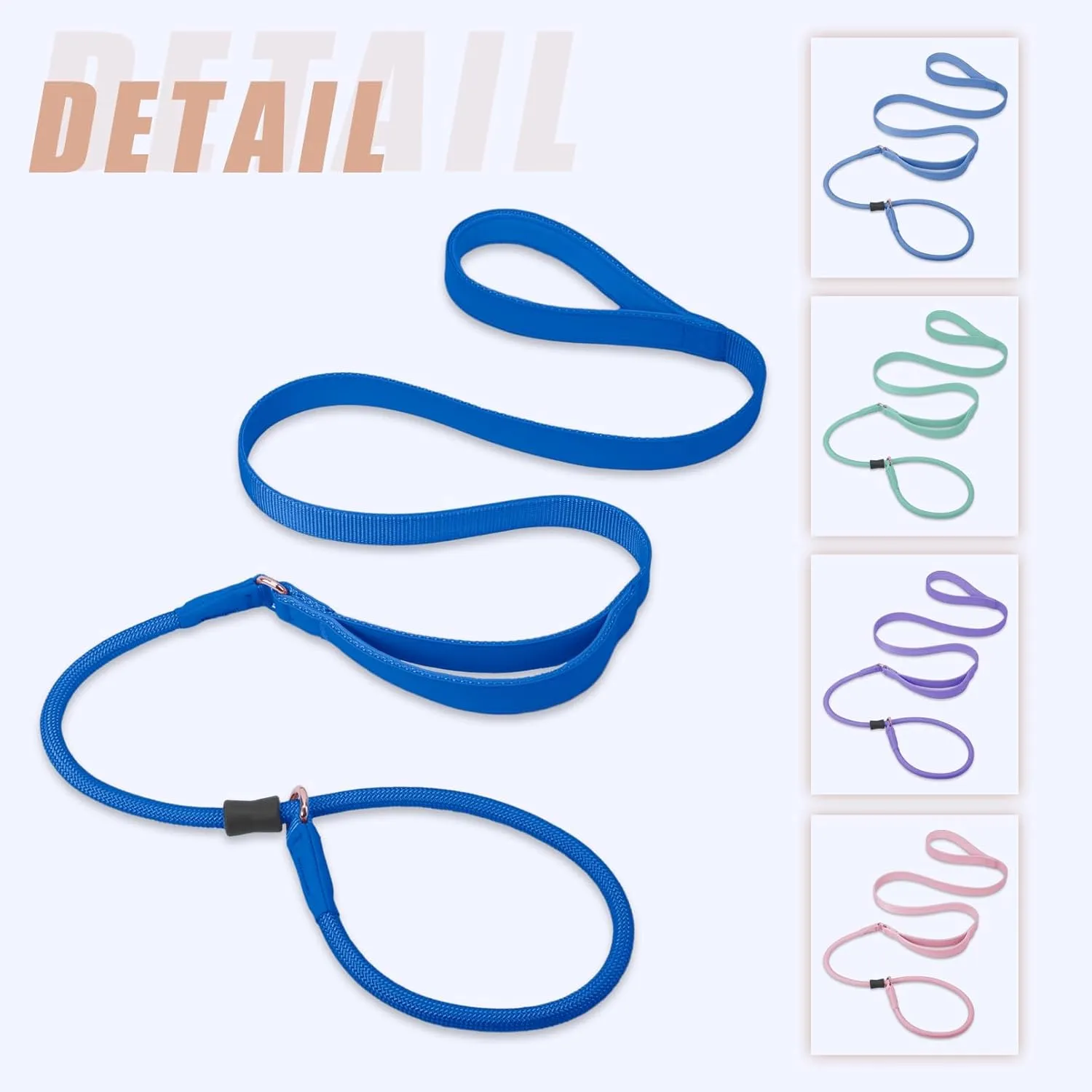 Slip Lead Dog Leash, Dog Training Leash with Double Handle, Soft Leather Slip Leash and Collar, Heavy Duty Nylon Dog Lead, No Pull Walking for Medium Large Small Dogs 6ft Dark Blue