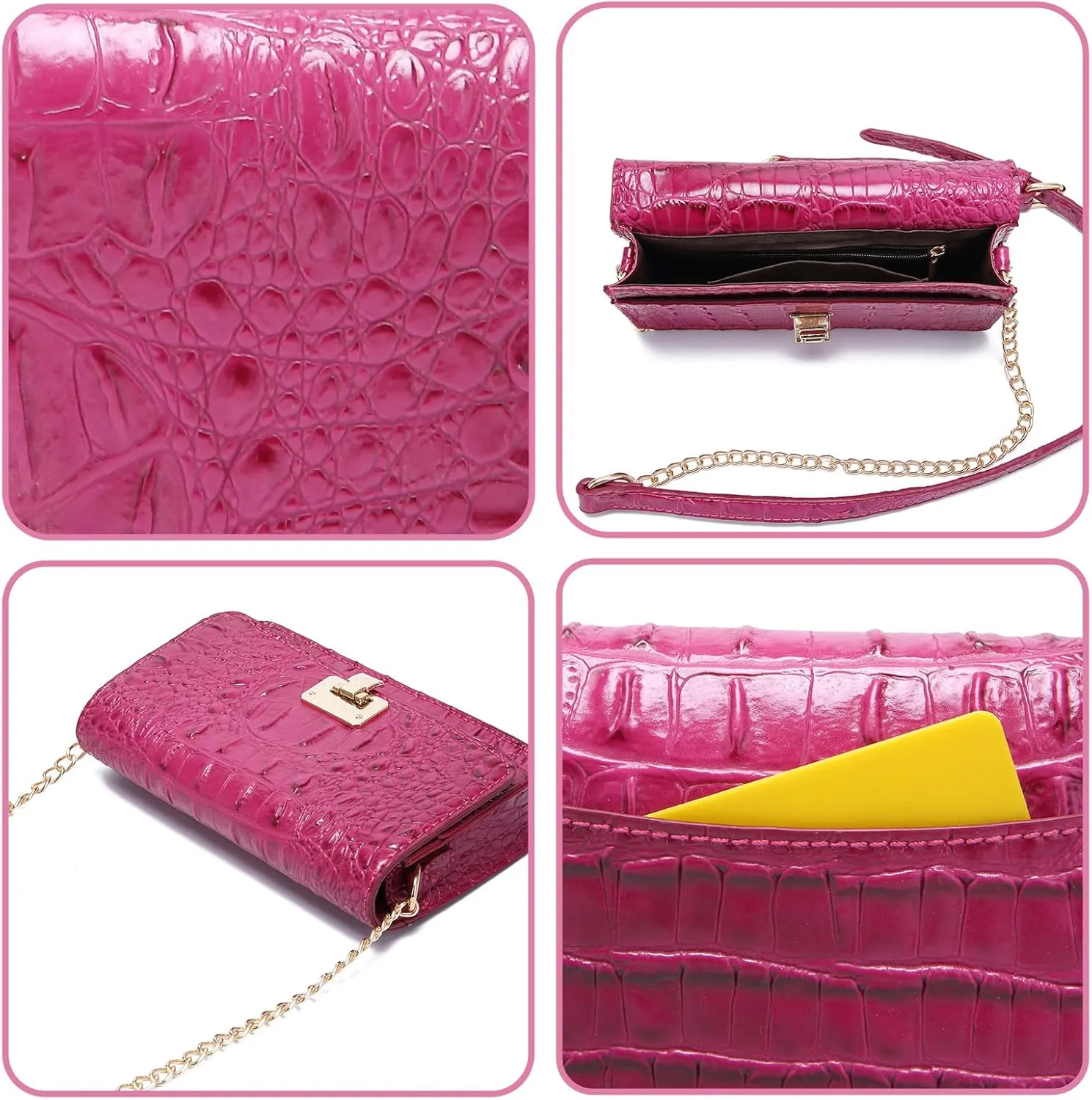 Small Crocodile Crossbody Cell Phone Purse for women Vegan Leather Clutch Wallet with Leather Shoulder Strap