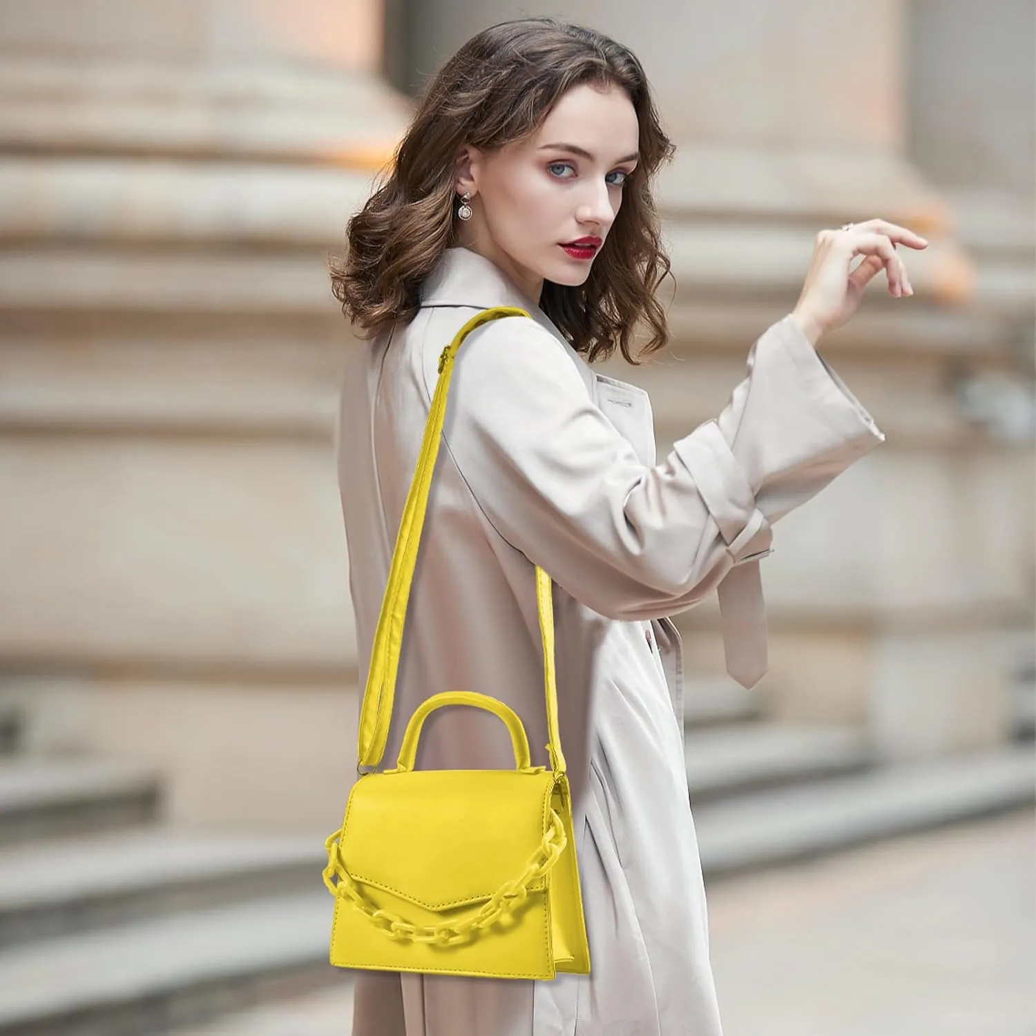 Small Crossbody Bags for Women Girls Trendy Top Handle Satchel Purses with Detachable Acrylic Chain