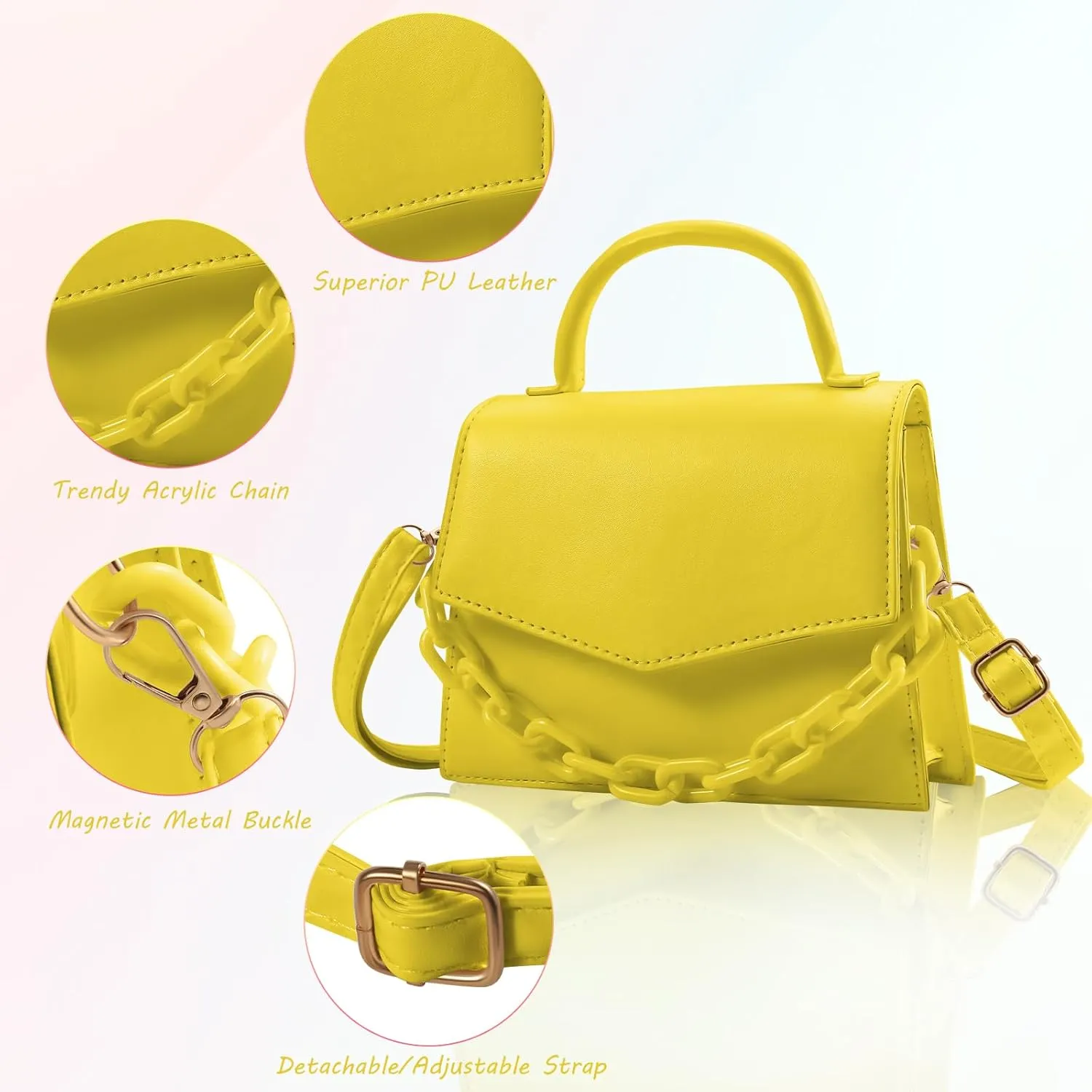 Small Crossbody Bags for Women Girls Trendy Top Handle Satchel Purses with Detachable Acrylic Chain