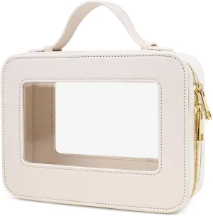 Small Makeup Case Organizer Travel Clear Cosmetic Bag for Women TSA Approved Portable Toiletry Bag Multipurpose Leather Makeup Bag Waterproof Leather Make Up Pouch with Zipper